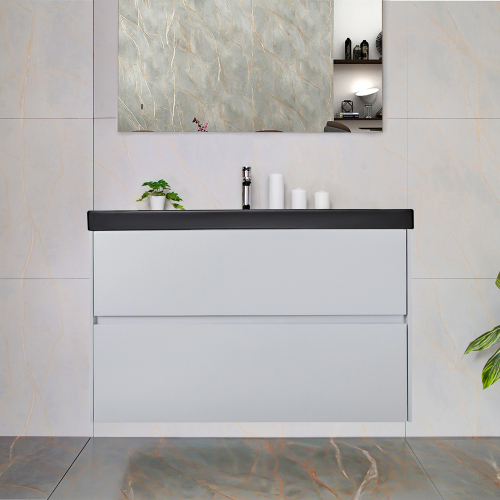 Тумба 1000 2ящ подвес Эмаль Платина мат + Раковина 02 Черный мат ВЕРНИСАЖ AVS