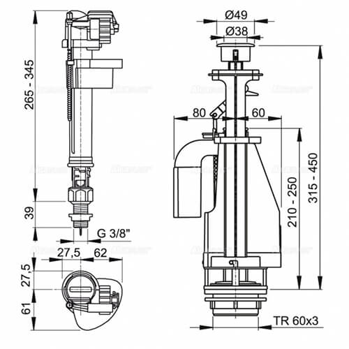 Арматура для унитаза 3/8 стоп кнопка Alcaplast SA2000S