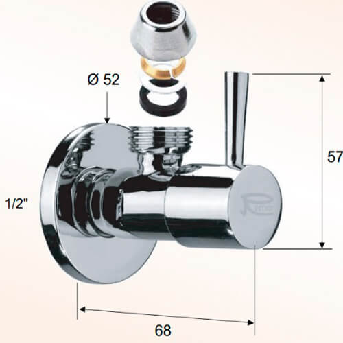 Кран угловой 1/2х3/8 с цангой Minimal Remer RR 128L Кран угловой 1/2х3/8 с цангой Minimal Remer RR 128L