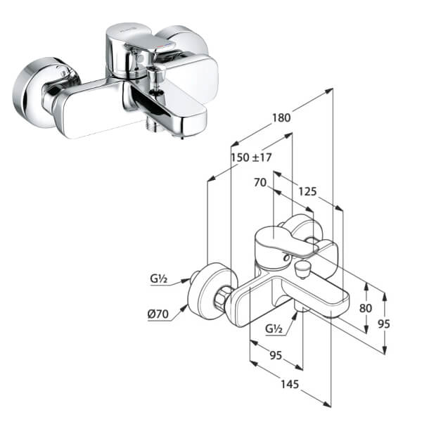 Душевой комплект 3в1 Kludi Pure&Easy 376850565 хром