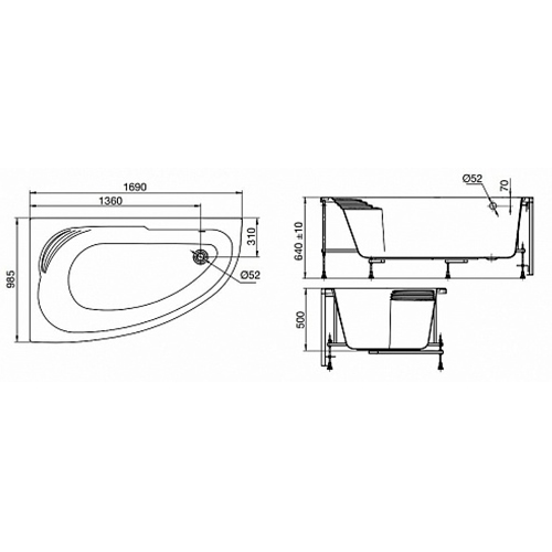 Акриловая ванна Roca Merida 170x100 L белая, без каркаса