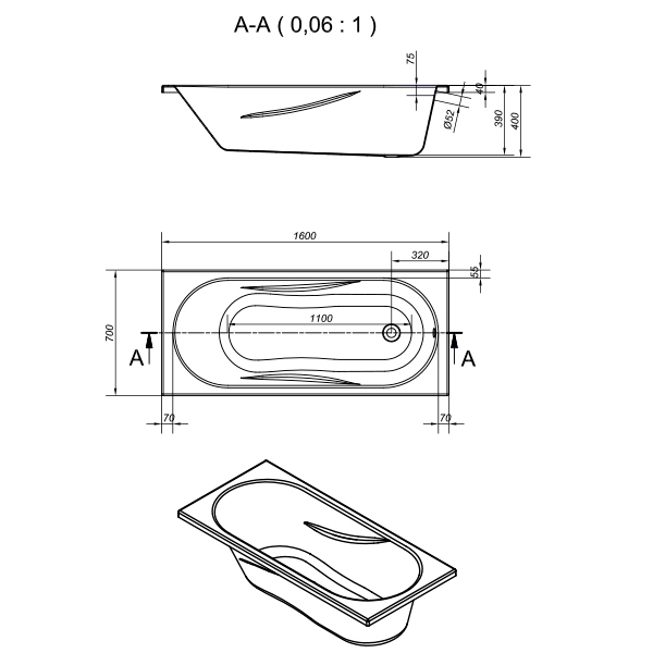 Акриловая ванна Mito Red 160x75 белая, без ножек