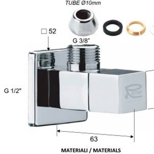 Кран угловой 1/2х3/8 с цангой Square Remer RR 128S Кран угловой 1/2х3/8 с цангой Square Remer RR 128S
