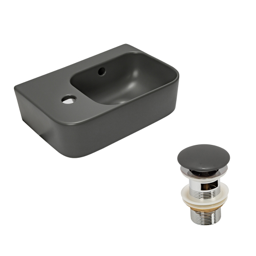 Рукомойник AVS Грэйс 37x25 R, темно-серый матовый с донным клапаном