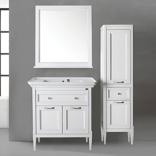 Мебель для ванной ASB Wood Line Гранда 85 белая, патина серебро