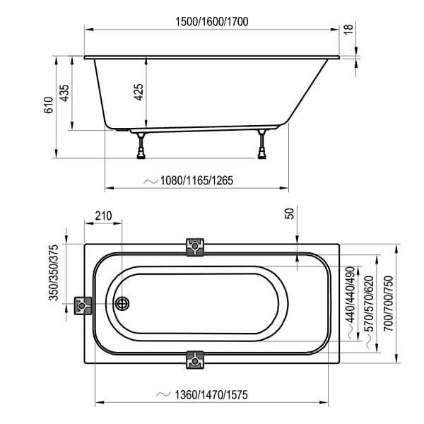 Акриловая ванна Ravak Chrome 160x70 белая, без ножек