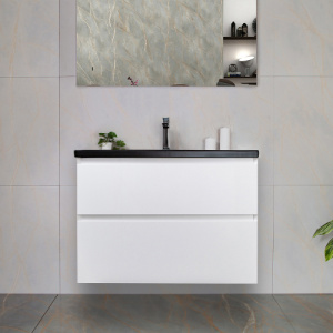 Тумба с раковиной AVS Гармония 80 белая (раковина 01 черная матовая)