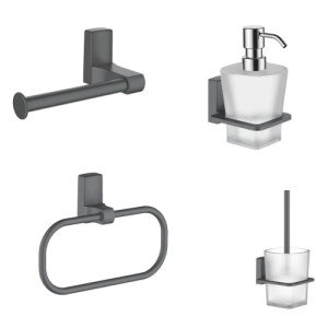 Набор Accoona 125AT графит Ершик+Дозатор+Бумагодержатель открытый+Полотенцедержатель-кольцо