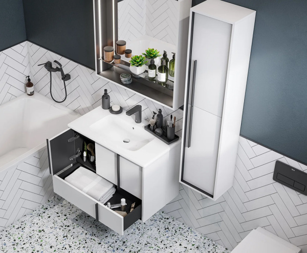 Комплект 1A239001RVX20 Тумба 80+732799C000 Р-на+1A239102RVX20 З/Ш Белый мат Ривьера АКВАТОН