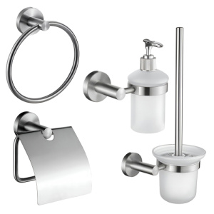 Набор Accoona 121 нержавеющая сталь Ершик+Дозатор+Бумагодержатель закрытый+Полотенцедержатель-кольцо