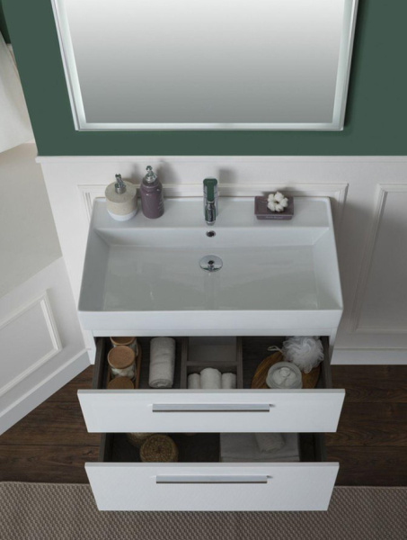 Тумба 750+Ручки 320 Хром+Раковина+Пенал+Ручки 192 Хром Белый гл Nova AQUANET