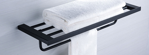 Полка для полотенец AVS Swart, 60 см, черный матовый, с полотенцедержателем