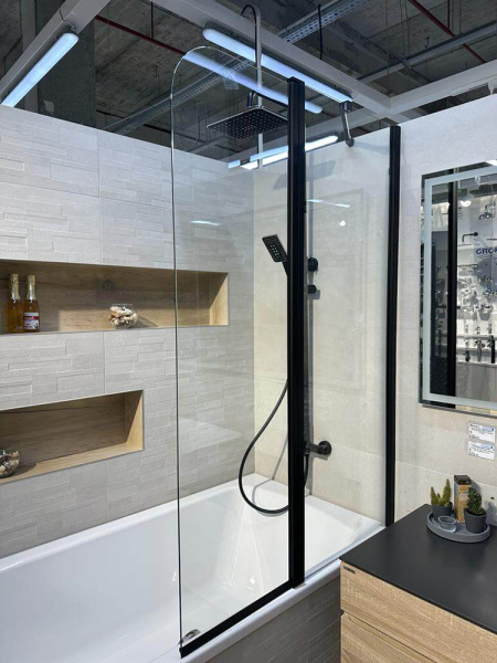 Шторка на ванну AVS Асти Дуо 100 правая профиль черный матовый, стекло прозрачное