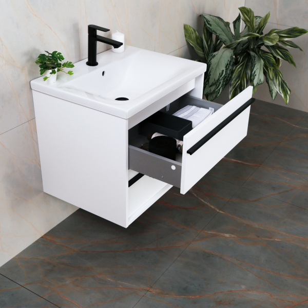 Тумба с раковиной AVS Графика 60 белая матовая (ручки черные, раковина белая)