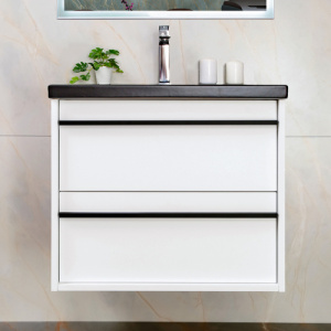 Тумба с раковиной AVS Графика 60 белая матовая с черной ручкой и раковиной