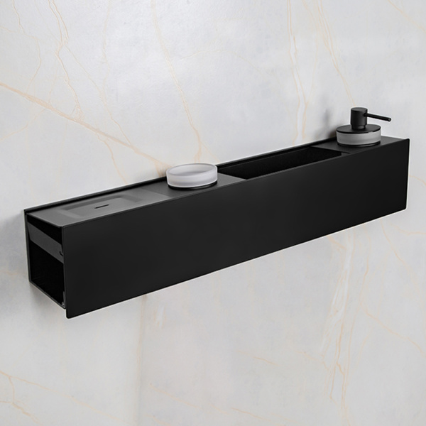 Полка AVS King, 65 см, черный матовый, с мыльницей, дозатором и стаканом