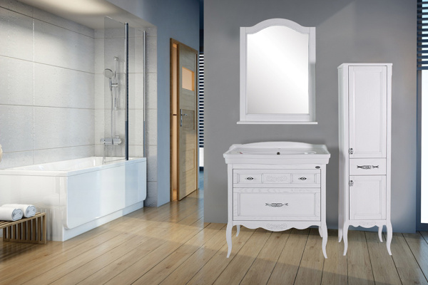 Тумба с раковиной ASB Wood Line Модерн 85 белая, патина серебро Тумба с раковиной ASB Wood Line Модерн 85 белая, патина серебро