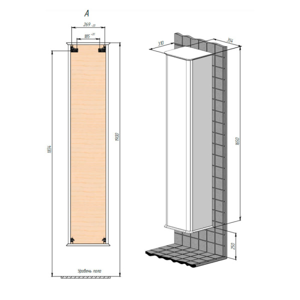 Пенал 354x1650x310 Рим BRIZ 233 04-06035-00 00 Пенал 354x1650x310 Рим BRIZ 233 04-06035-00 00