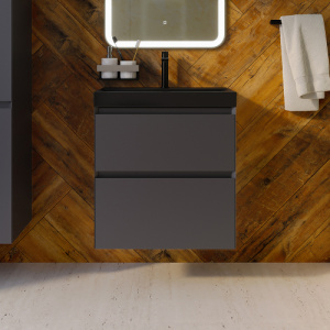 Тумба с раковиной AVS Гармония 60 антрацит матовая (раковина 02 черная матовая)