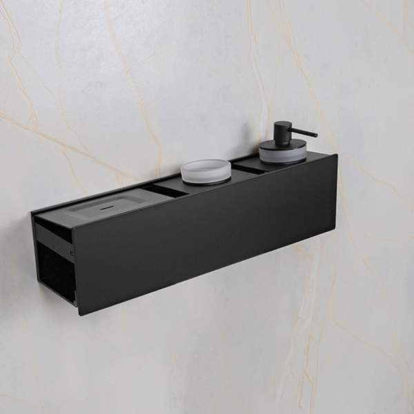 Полка AVS King, 45 см, черный матовый, с мыльницей, дозатором и стаканом